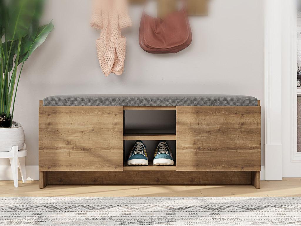 Meuble chaussures ZULLA avec assise - Noyer