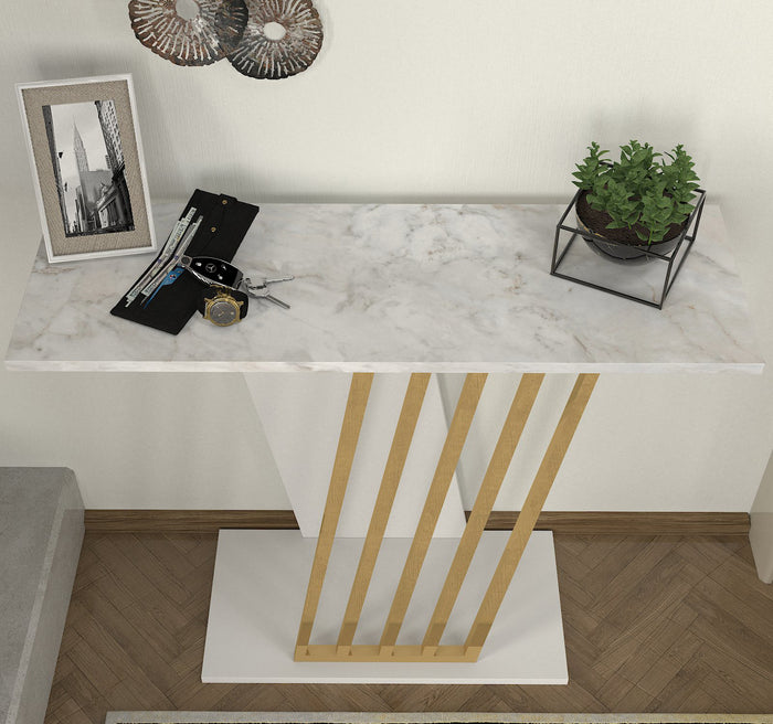 Console Gravity - Effet marbre-Blanc et Doré