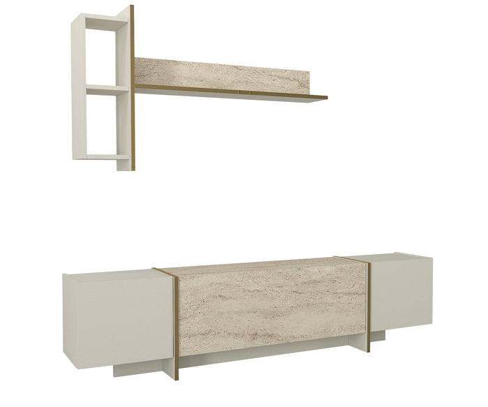 Meubles TV Veyron - Effet Marbre et Beige Clair