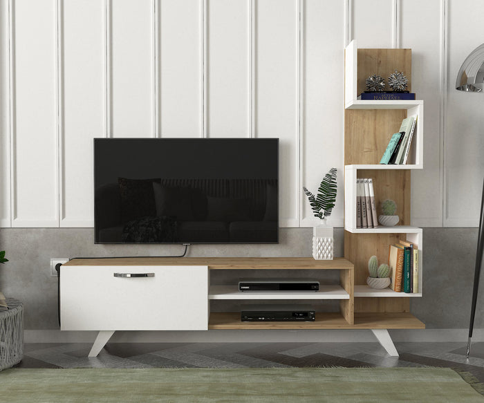 Meuble TV CEREN - Blanc et chêne