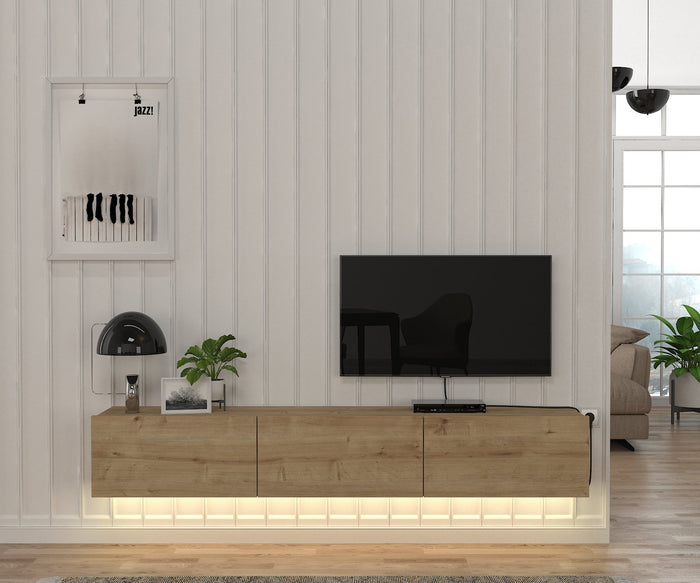 Meuble TV Suspendu DAMLA - Noyer et Blanc
