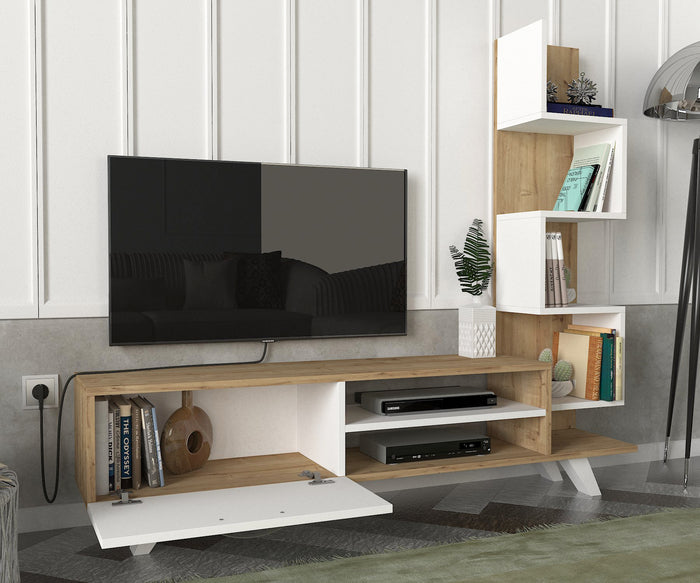 Meuble TV CEREN - Blanc et chêne