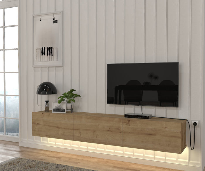 Meuble TV Suspendu DAMLA - Noyer et Blanc