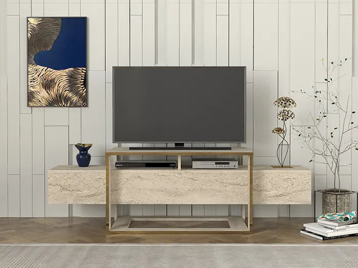 Meuble TV BIANCO - Marbre travertin