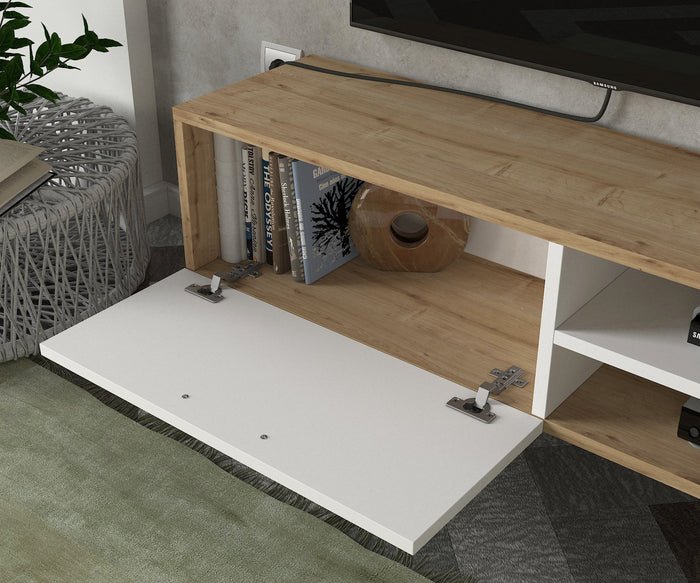 Meuble TV CEREN - Blanc et chêne