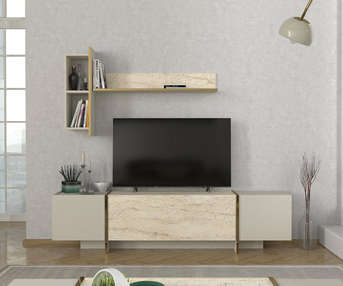 Meubles TV Veyron - Effet Marbre et Beige Clair