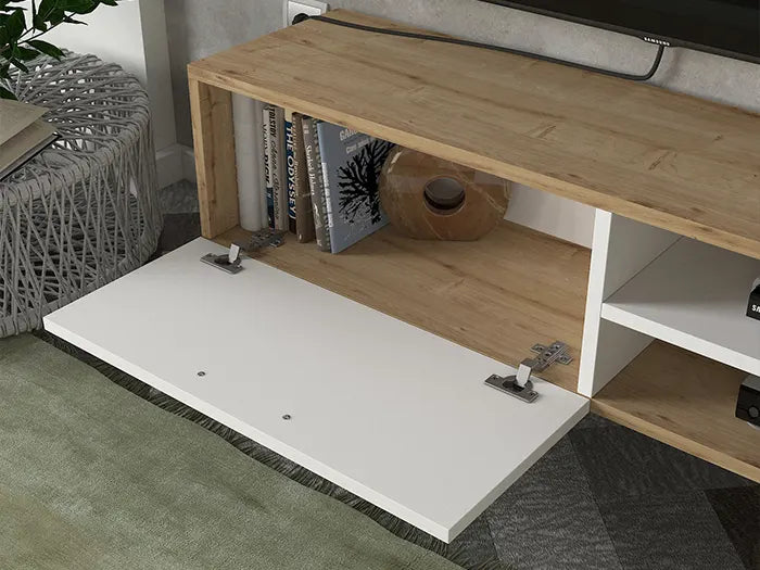 Meuble TV CEREN - Blanc et chêne