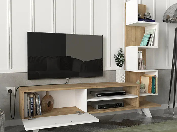 Meuble TV CEREN - Blanc et chêne
