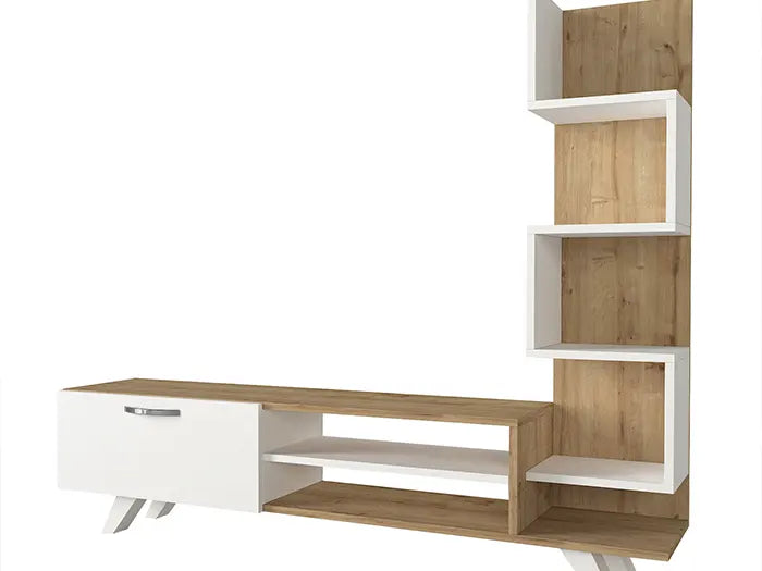 Meuble TV CEREN - Blanc et chêne