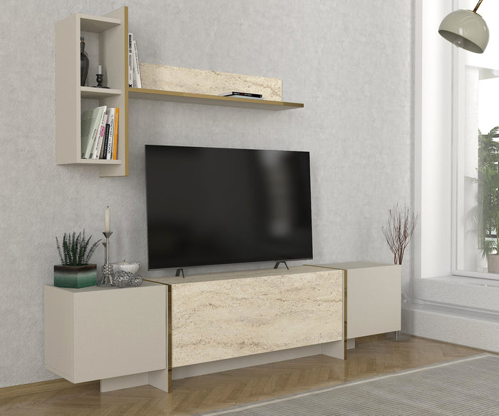 Meubles TV Veyron - Effet Marbre et Beige Clair