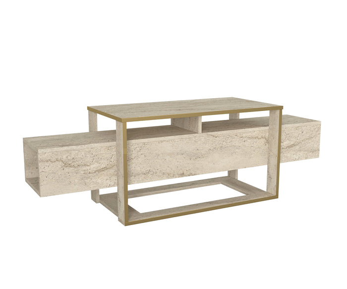 Meuble TV BIANCO - Effet Marbre et Beige clair