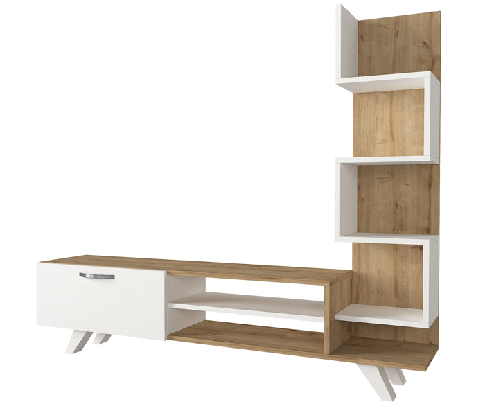 Meuble TV CEREN - Blanc et chêne