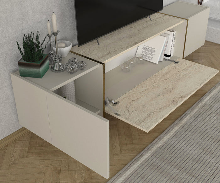 Meubles TV Veyron - Effet Marbre et Beige Clair