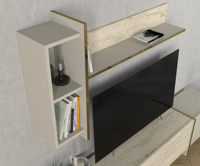 Meubles TV Veyron - Effet Marbre et Beige Clair