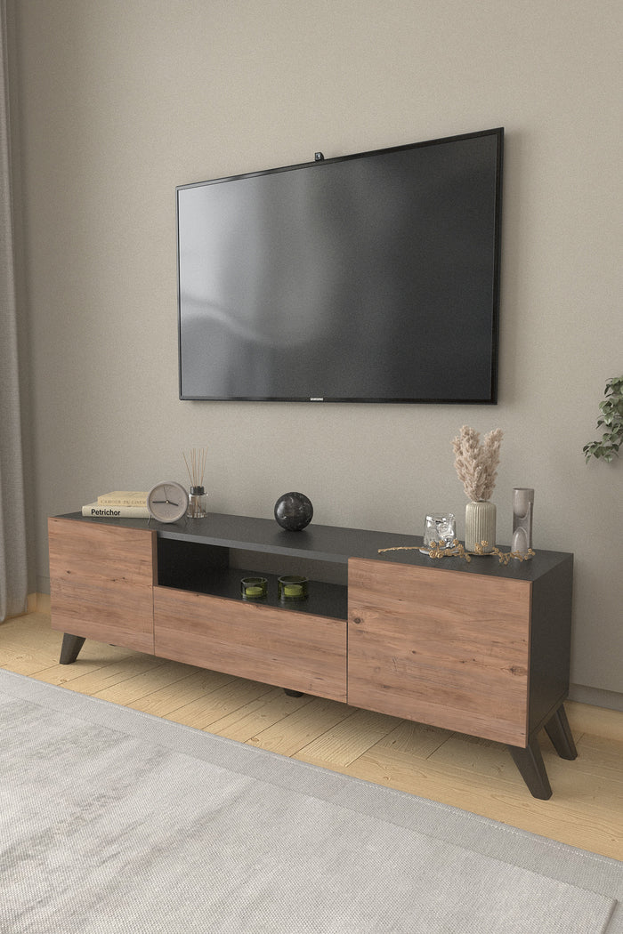 Meuble TV Corlan - Noyer et Noir