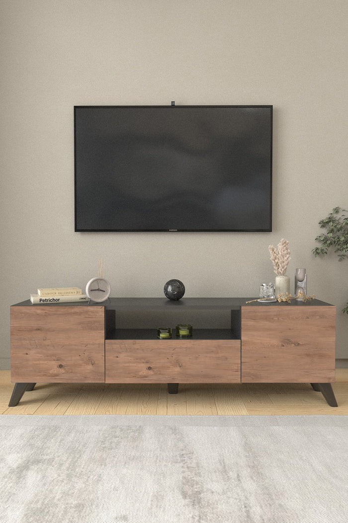 Meuble TV Corlan - Noyer et Noir