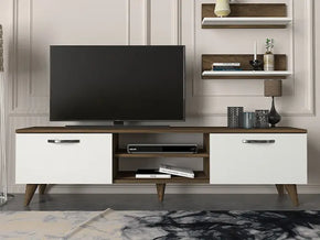 Meuble TV AYDEN 150cm - Noyer et Blanc