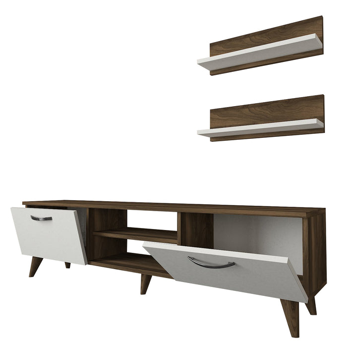 Meuble TV AYDEN 150cm - Noyer et Blanc
