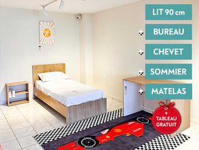 Pack Chambre d'enfant Lit + table de chevet + sommier + Matelas+ bureau + Tableau gratuit