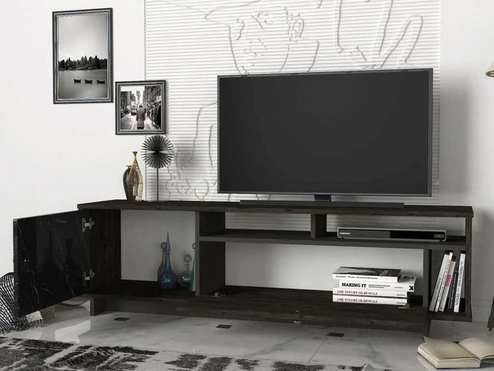 Meuble TV ARTEM 180 cm - Noir Anthracite et Effet Marbre