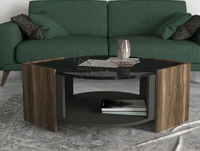 Table Basse LEBRAM - Noyer, Effet Marbre et Noir