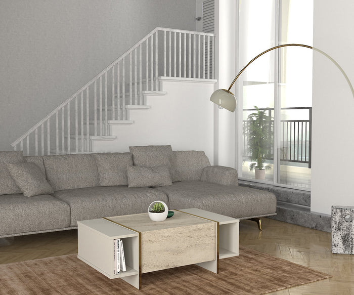 Table basse Veyron - Effet marbre et Blanc