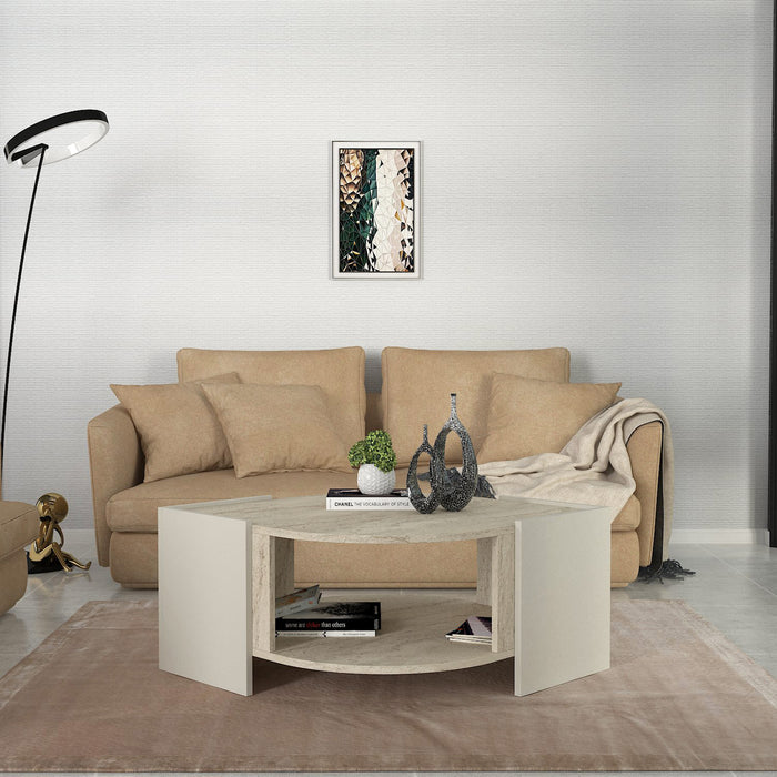 Table Basse MARBEL - Noyer, Effet Marbre et Blanc
