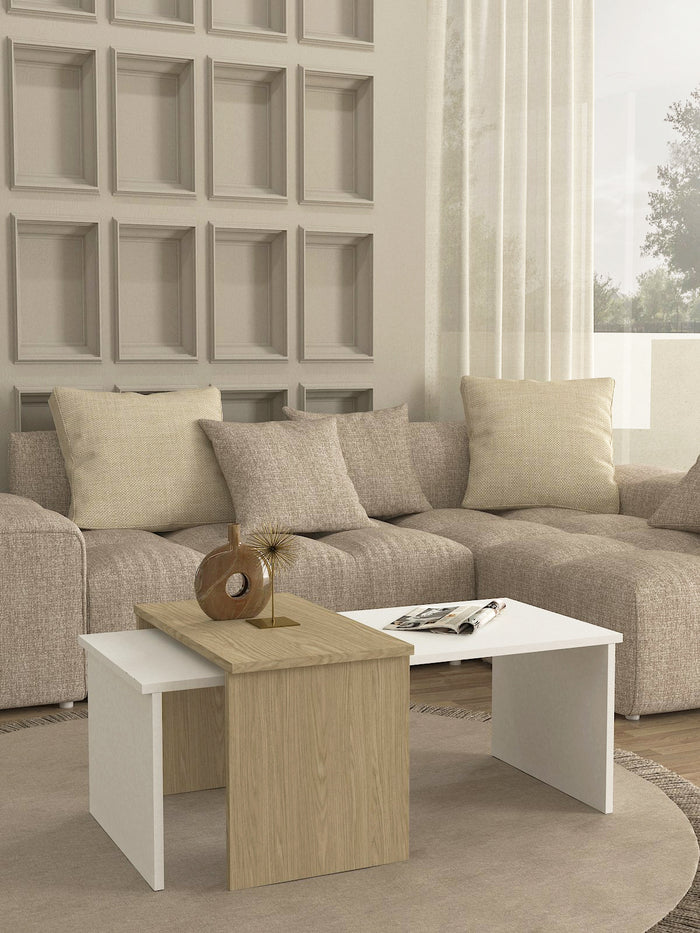 Table basse Cosmos - Chêne et Blanc