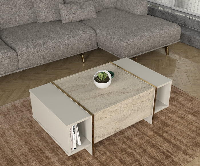 Table basse Veyron - Effet marbre et Blanc