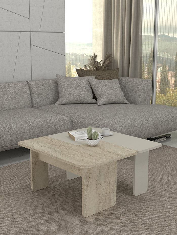 Table basse Sevilla - Effet marbre et Blanc