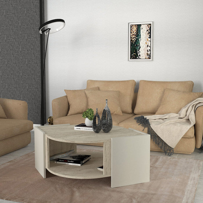 Table Basse MARBEL - Noyer, Effet Marbre et Blanc