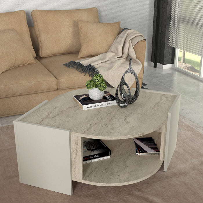 Table Basse MARBEL - Noyer, Effet Marbre et Blanc