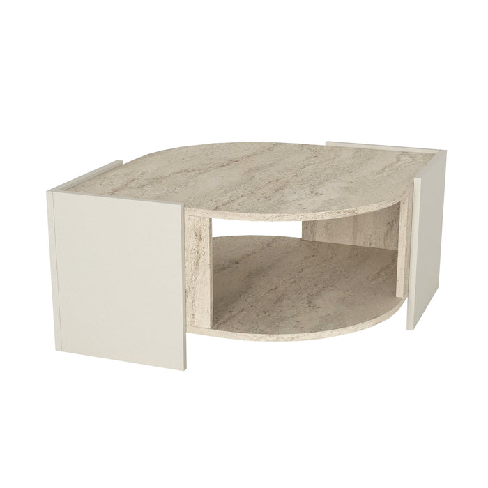 Table Basse MARBEL - Noyer, Effet Marbre et Blanc