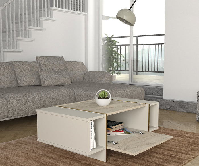 Table basse Veyron - Effet marbre et Blanc