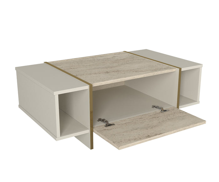 Table basse Veyron - Effet marbre et Blanc