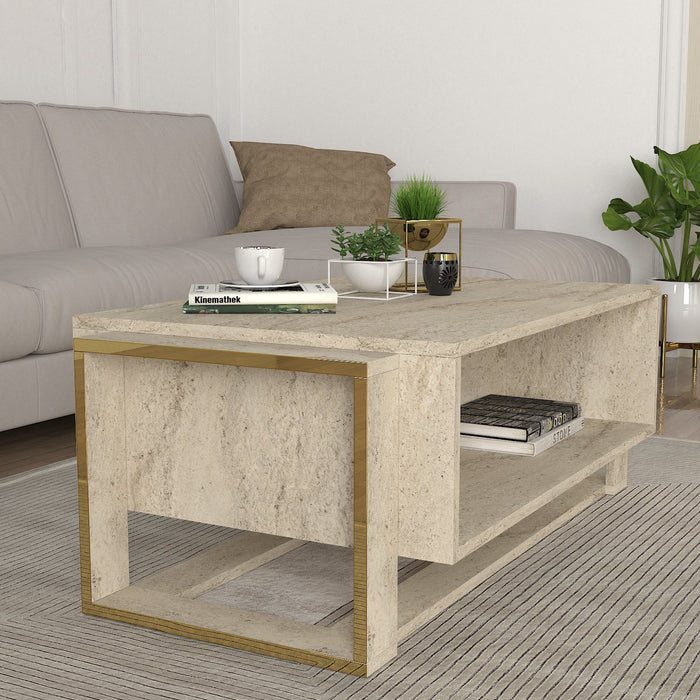 Table Basse Bianco - Effet marbre et beige claire