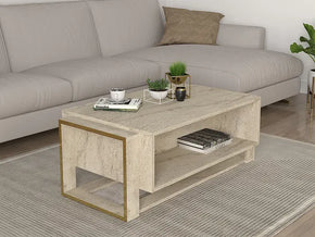Table Basse Bianco - Effet marbre Travertin