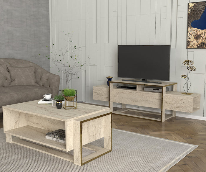Table Basse Bianco - Effet marbre et beige claire