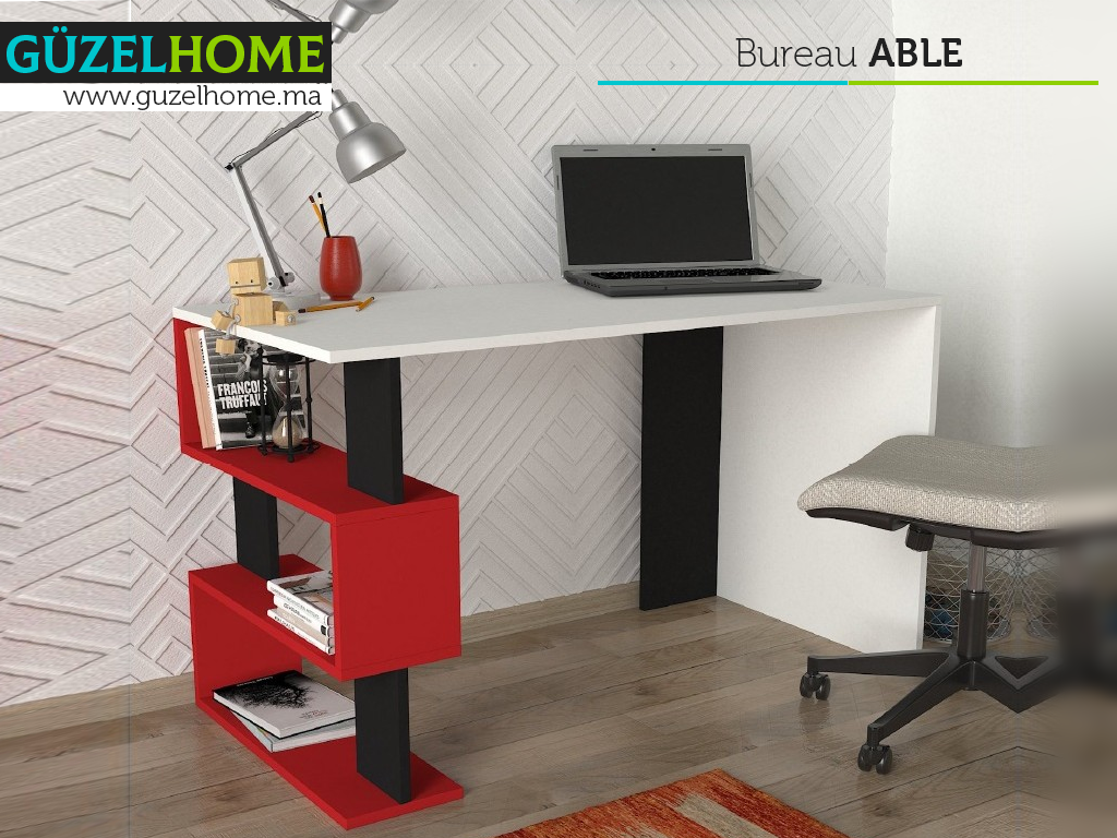 Bureau ABLE - Rouge, Noir et Blanc - Table de travail ou étude