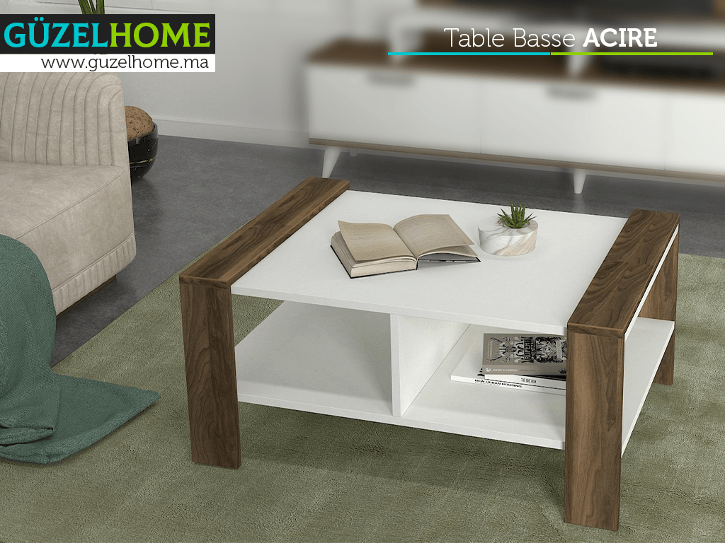 Table Basse ACIRE - Blanc et Noyer - Salon et séjour