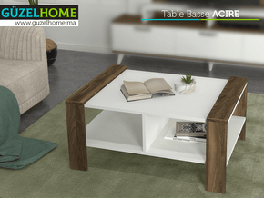 Table Basse ACIRE - Blanc et Noyer - Salon et séjour - Meubles de décoration chez GÜZELHOME Maroc