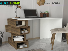 Bureau AGNEJ - Noyer et Blanc - Meubles de décoration chez GÜZELHOME Maroc