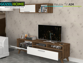 Meuble TV AIM 180CM -  avec rangement - Noyer et Blanc — vue alternative