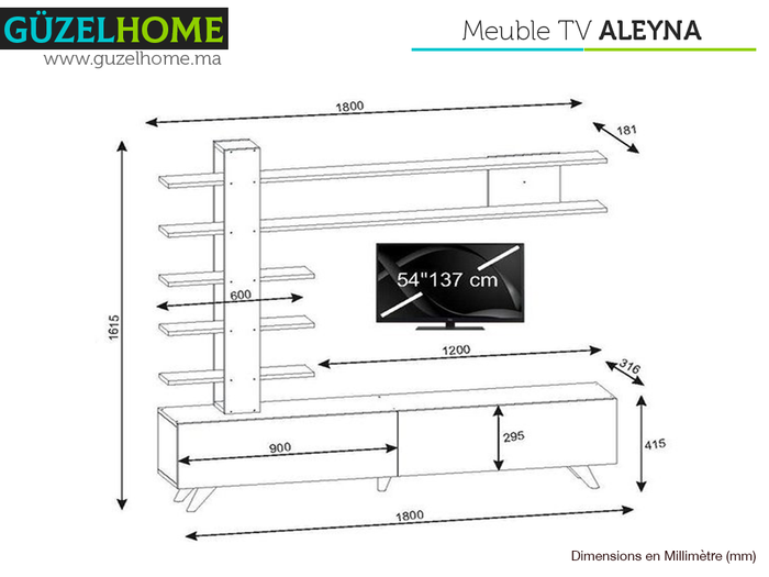Meuble TV avec rangement ALEYNA 180cm - Salon et séjour