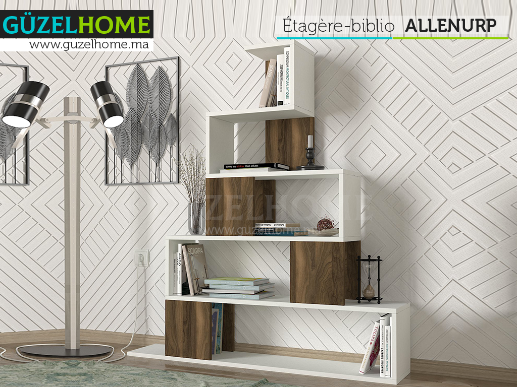 Étagères Biblio ALLENURP - Blanc et Effet Noyer