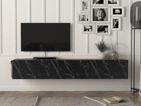 Stand TV Suspendu ALMAD 180 cm - Chêne et Effet Marbre - Meubles de décoration chez GÜZELHOME Maroc