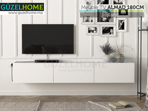 Stand TV Suspendu ALMAD 180cm - Blanc - Meubles de décoration chez GÜZELHOME Maroc
