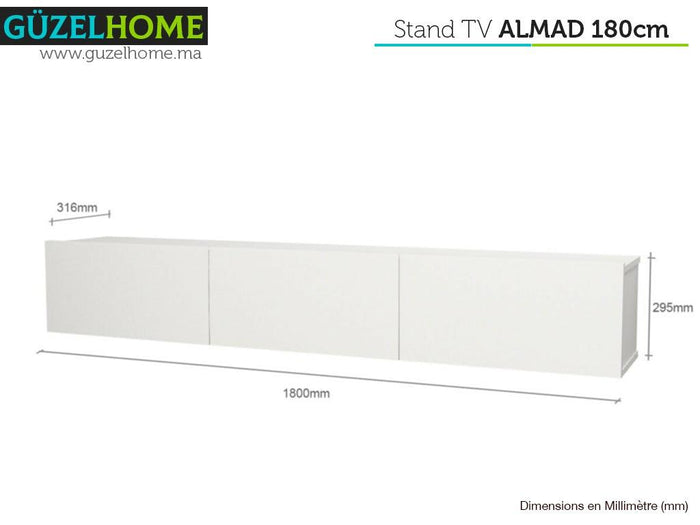 Stand TV Suspendu ALMAD 180cm - Blanc