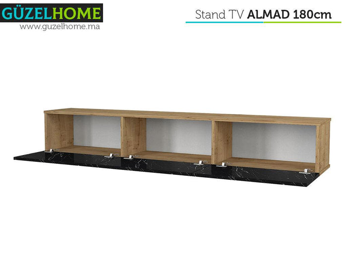 Stand TV Suspendu ALMAD 180 cm - Chêne et Effet Marbre