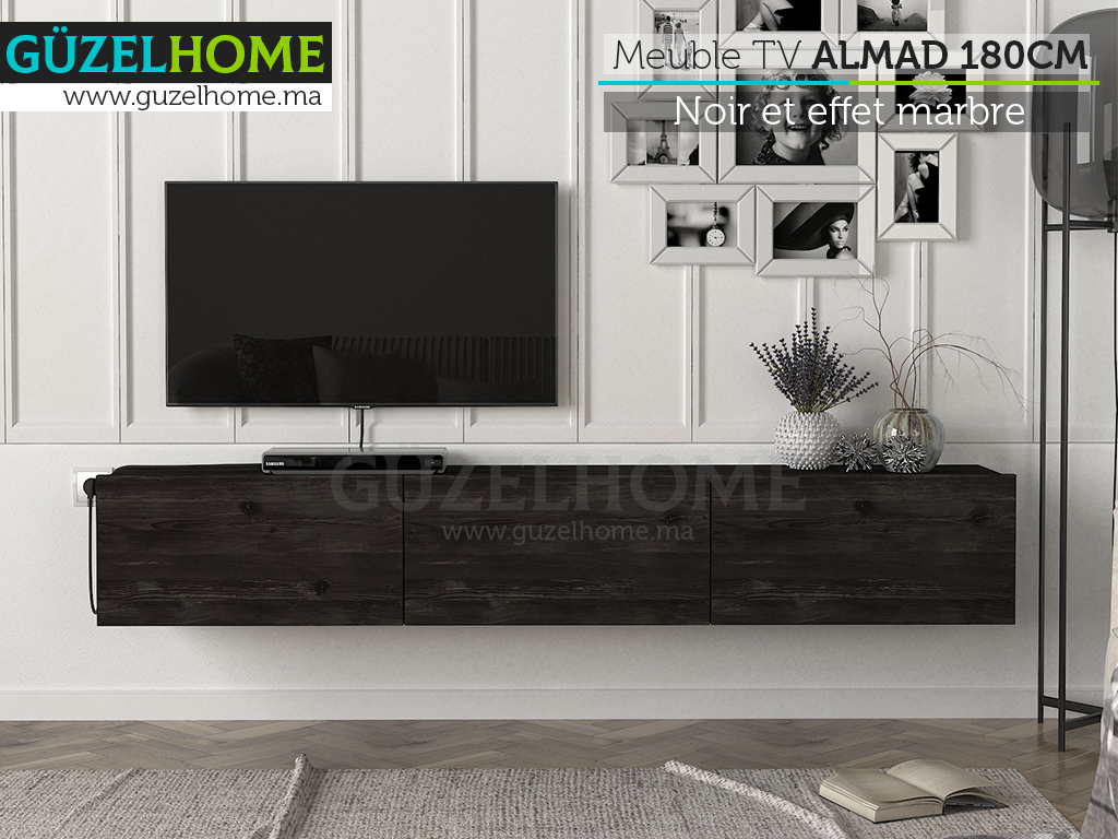 Stand TV Suspendu ALMAD 180cm - Noir charbon